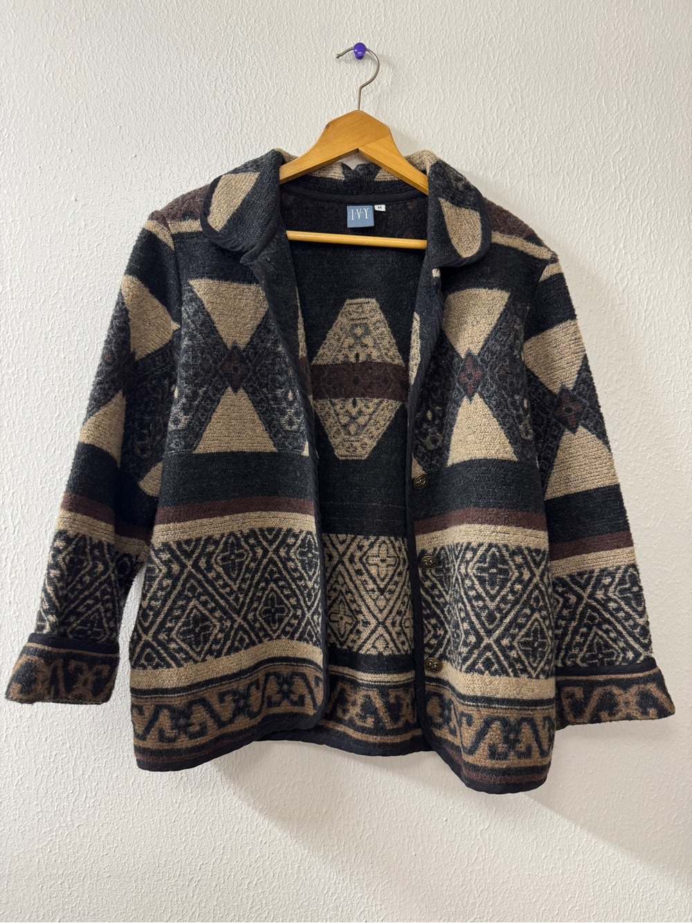 IVY Tribal Print Wool Jacket in Black & Tan